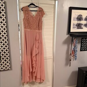 Elegant Lace Bodice Pink Evening Dress